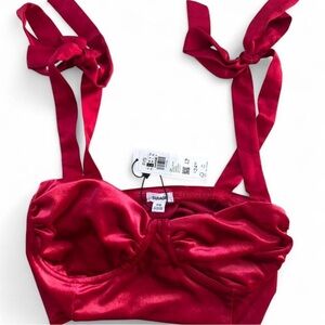 NWT Garage Velvet Tie-Strap Crop Top ❤️ Red